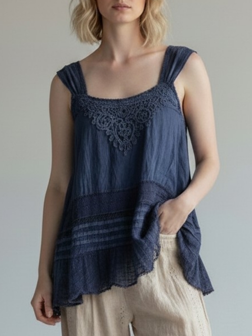 Keren Hart Bohemian Tunic Top Blue Large